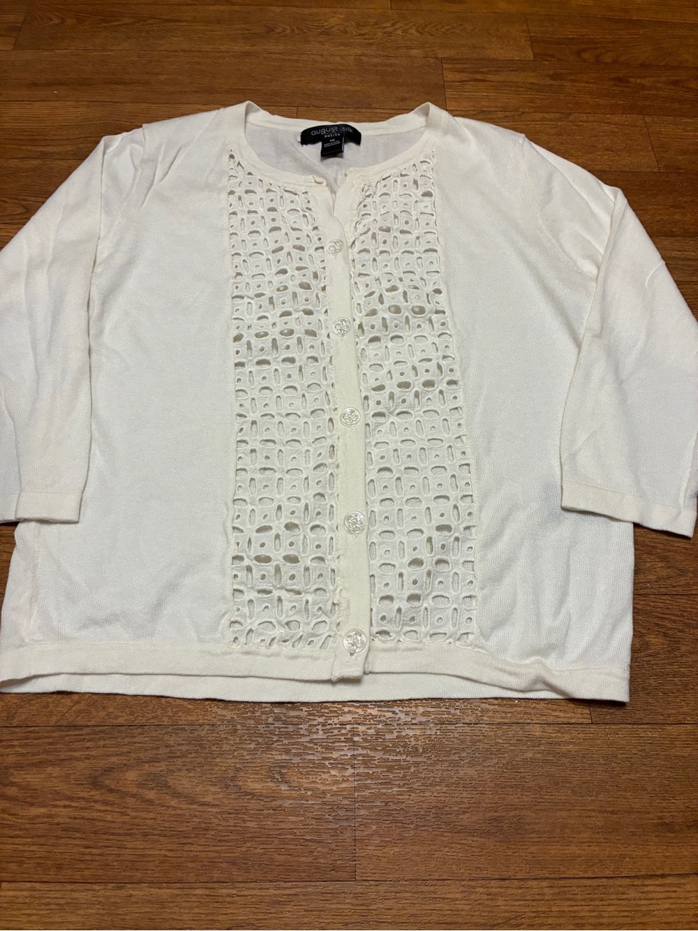 august silk Ivory Crochet-Front Cardigan Size Petite Medium